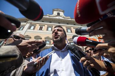 Matteo Salvini addresses the media outside the lower house in Rome, Italy, EPA