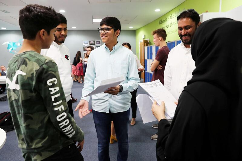 
ABU DHABI ,  UNITED ARAB EMIRATES , AUGUST 22 – 2019 :- Students receiving their GCSE results at the Brighton College in Abu Dhabi. ( Pawan Singh / The National ) For News. Story by Kelly
