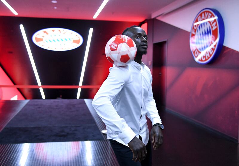 New Bayern Munich striker Sadio Mane after his unveiling at the Allianz Arena. Reuters