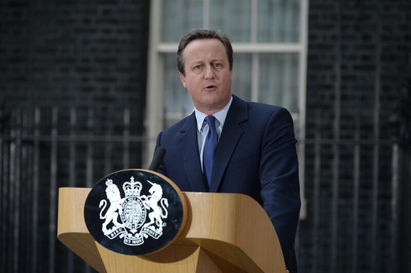 (FILES) In this file photo taken on July 13, 2016 outgoing British prime minister David Cameron speaks outside 10 Downing Street in central London before going to Buckingham Palace to tender his resignation to Queen Elizabeth II.  Former British prime minister David Cameron said he had no regrets about launching the Brexit referendum but thinks about the defeat every day, in an interview on September 13, 2019.
 / AFP / OLI SCARFF                          

