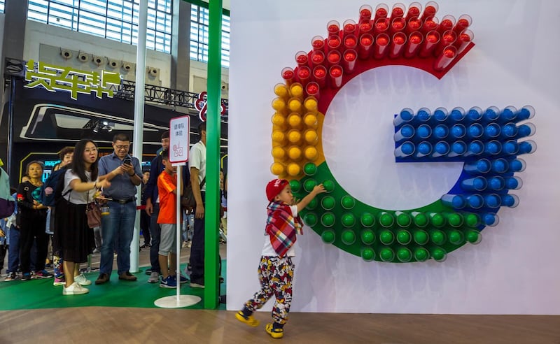 epa07586092 (FILE) - People wait in line in front of Google booth on Big Data expo in Guiyang, Guizhou Province, China, 28 May 2018 (reissued 20 May 2019). According to media reports on 20 May 2019, the US based multinational technology company Google halted business with Huawei in the wake of the Trump administration adding the Chinese telecommunication company to a trade blacklist over national security concerns. Huawei will lose access to updates for the Android operating system.  EPA/Aleksandar Plavevski