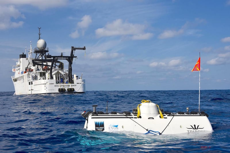 The two crafts float on the Indian Ocean.  Courtesy: The Five Deeps Expedition