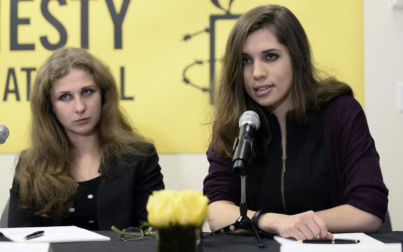 Pussy Riot members Nadya Tolokonnikova and Maria Alyokhina said that they were arrested by police in Sochi, Russia on February 18, 2014. Andrew Gombert/EPA