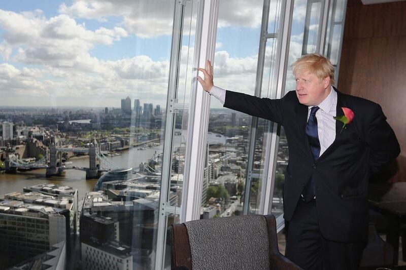 London Mayor Boris Johnson looks out from the 35th floor of the Shangri-La Hotel at the Shard. Dan Kitwood / Getty Images