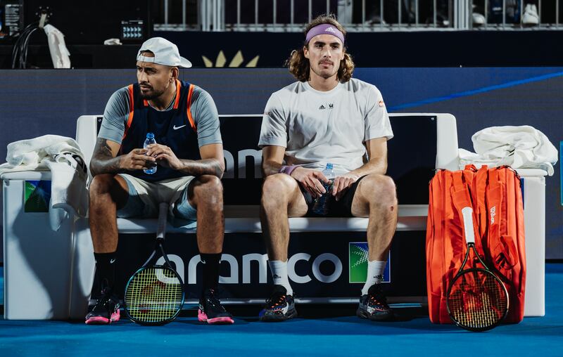 Stefanos Tsitsipas, right, and Nick Kyrgios, left, are among the players set to feature in Netflix's new 'Break Point' series. Getty