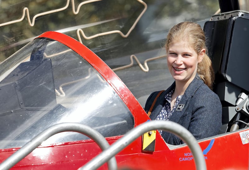 STAMFORD, UNITED KINGDOM - SEPTEMBER 08: (EMBARGOED FOR PUBLICATION IN UK NEWSPAPERS UNTIL 24 HOURS AFTER CREATE DATE AND TIME) Lady Louise Windsor sits in the cockpit of a Red Arrows Hawk Jet as she attends The Land Rover Burghley Horse Trials at Burghley House on September 8, 2019 in Stamford, England. (Photo by Max Mumby/Indigo/Getty Images)