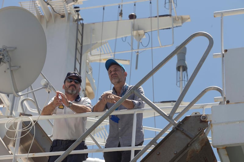 UNHCR Goodwill Ambassador Khaled Hosseini visits the Italian coastguard ship Datillo.  The Datillo conducts search and rescue operations in the Mediterrean Sea. ; UNHCR Goodwill Ambassador Khaled Hosseini meets refugees on the Italian island of Sicily. UNHCR/Andy Hall
