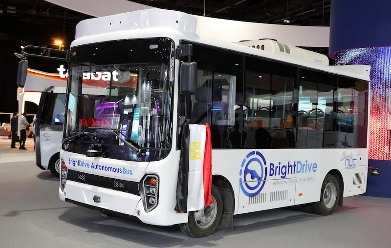 A BrightDrive autonomous bus at Dubai World Trade Centre. The event attracted about 2,000 participants from around the world