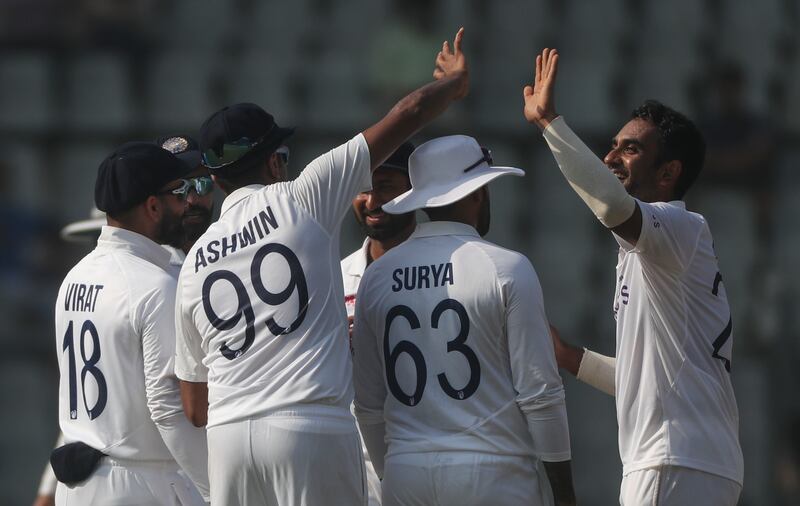 Jayant Yadav celebrates the dismissal of New Zealand's Tim Southee. AP