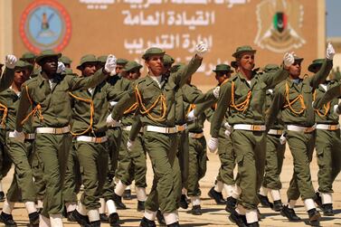 Fighters from the self-proclaimed Libyan National Army loyal to Khalifa Haftar attend their graduation ceremony at a military academy in Libya's eastern city of Benghazi. AFP