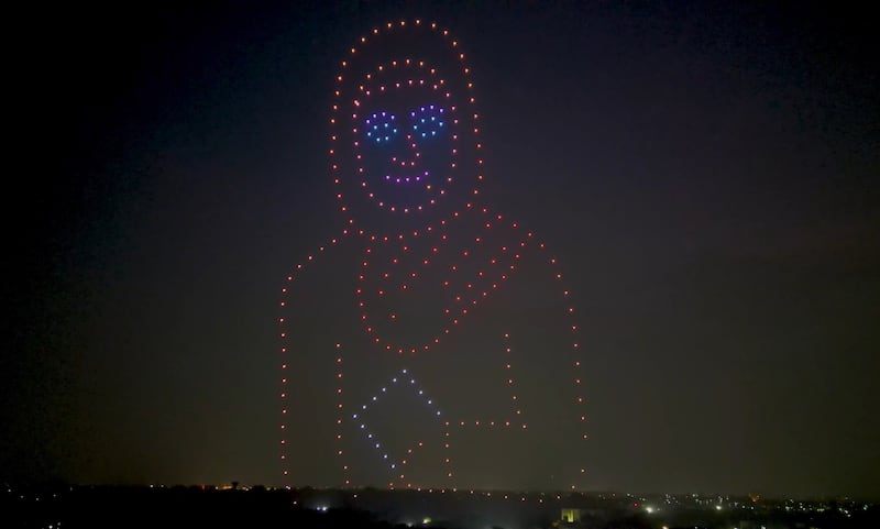 A girl in an abaya was one of the formations created by about 250 drones. Photo: Screen grab / Botlab Dynamics

