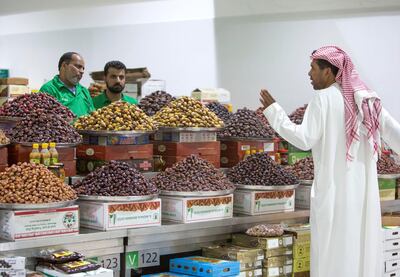 DUBAI, UNITED ARAB EMIRATES - Different kinds of dates inside the fruits and vegetables section at the Waterfront Market, Deira.  Leslie Pableo for The National