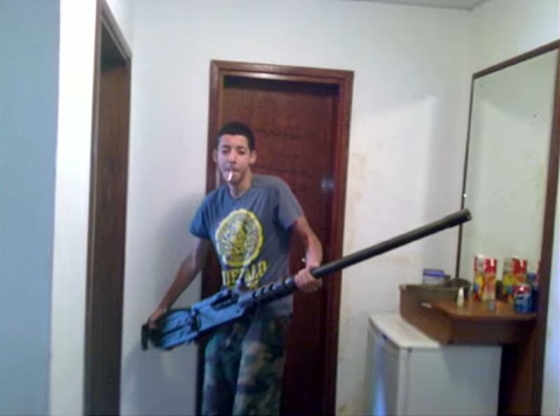 Manchester Arena bomber Salman Abedi holding a 50 calibre machine gun in Libya, where it is believed he was radicalised. Photo: Manchester Arena Inquiry