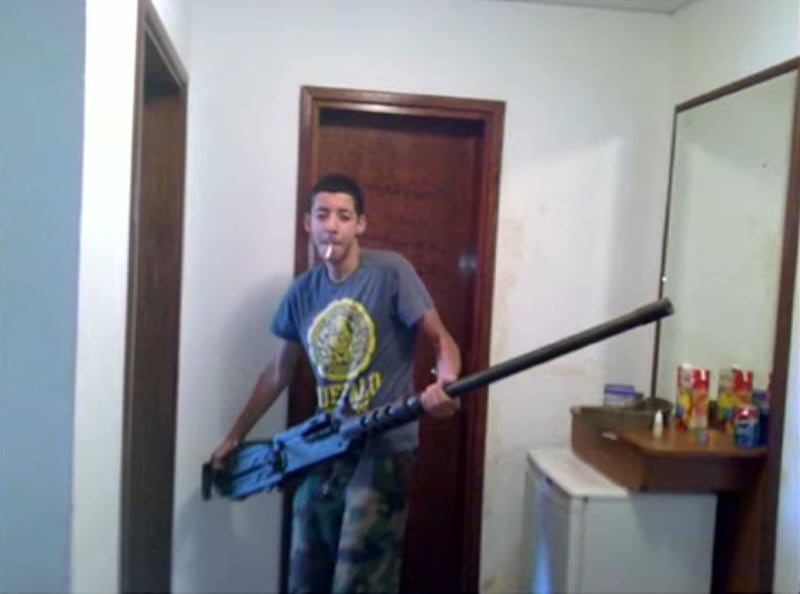 Salman Abedi holding a 50-calibre machinegun. He detonated a device at the Manchester Arena on May 22, 2017, killing 22 people.
