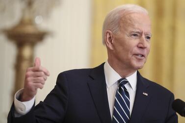 US President Joe Biden speaks during a news conference at the White House. Sipa/Bloomberg