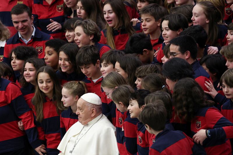 Pope Francis meets students at a weekly general audience at the Vatican. Reuters