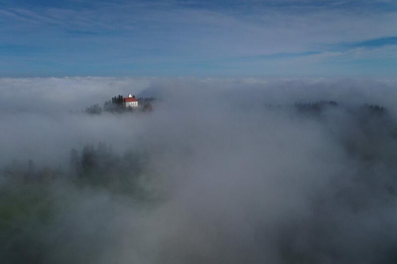 The Sankt Georg church sits on the summit of the 1,055-metre-high Auerberg mountain in Bernbeuren, Germany.  AFP