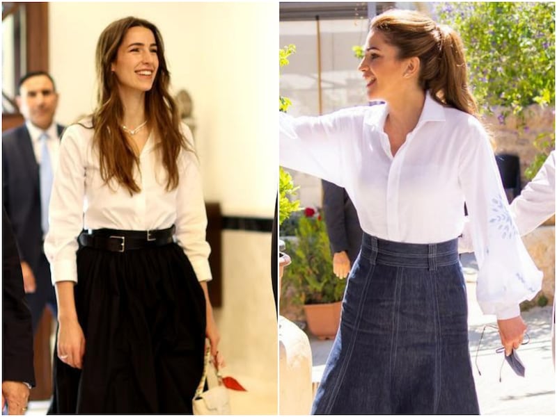 Rajwa Al Saif, left, has taken style cues from Queen Rania of Jordan. Photos: Instagram