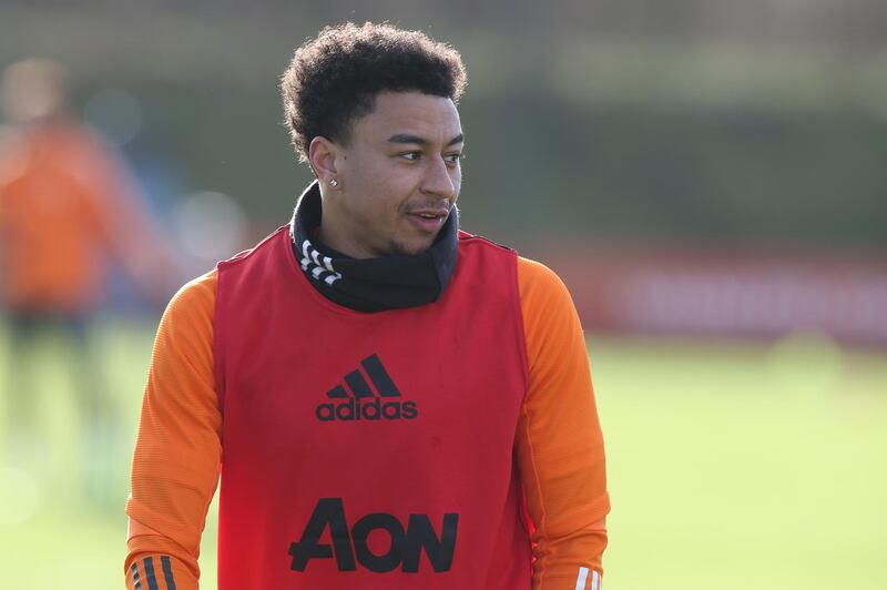 MANCHESTER, ENGLAND - JANUARY 22:   Jesse Lingard of Manchester United looks on during a first team training session at Aon Training Complex on January 22, 2021 in Manchester, England. (Photo by Matthew Peters/Manchester United via Getty Images)
