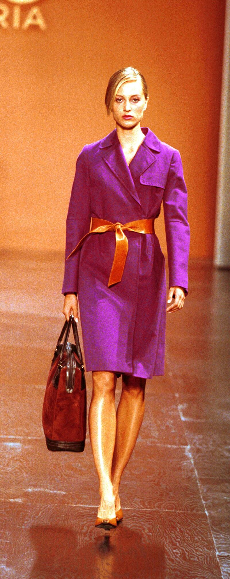 378611 04: A model displays the latest collection in women's fashion September 18, 2000 at the BCBG Max Azria Spring 2001 fashion show during the "7th on Sixth" fashion week in New York City. (Photo by George DeSota/Liaison/Getty Images)