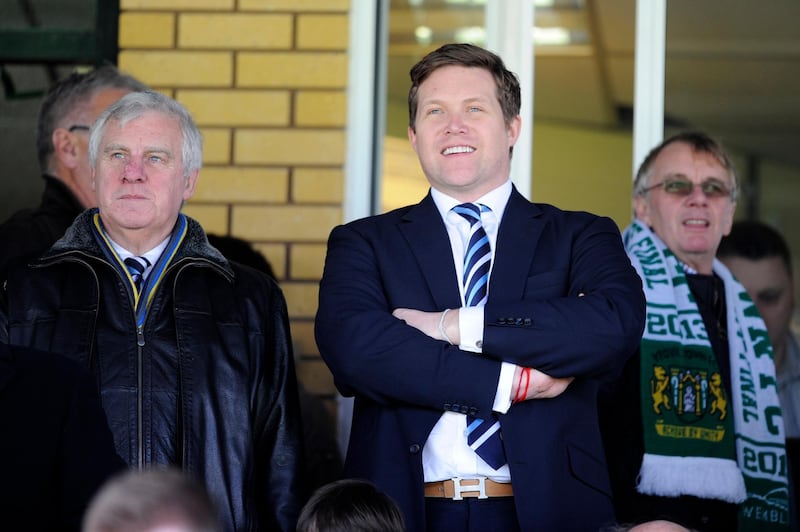 YEOVIL, ENGLAND - FEBRUARY 08: David Haigh, CEO of Leeds United, looks on during the Sky Bet Championship match between Yeovil Town and Leeds United at Huish Park on February 08, 2014 in Yeovil, England. (Photo by Rob Munro/Getty Images)