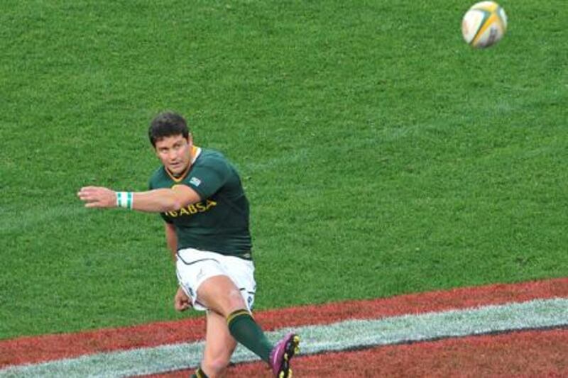 PORT ELIZABETH, SOUTH AFRICA - AUGUST 20:  Morne Steyn of South Africa with a penalty conversion during the Castle Lager Tri Nations match between South Africa and New Zealand from Nelson Mandela Bay Stadium on August 20, 2011 in Port Elizabeth, South Africa.  (Photo by Duif Du Toit/Gallo Images/Getty Images)