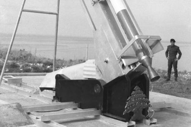 Preparation for the launching of the rocket Cedar 40 by students of the Haigazian College Rocket Society, Assad Jradi, Dbayeh, Lebanon, 1963, Collection: AIF/Assad Jradi. Courtesy Arab Image Foundation