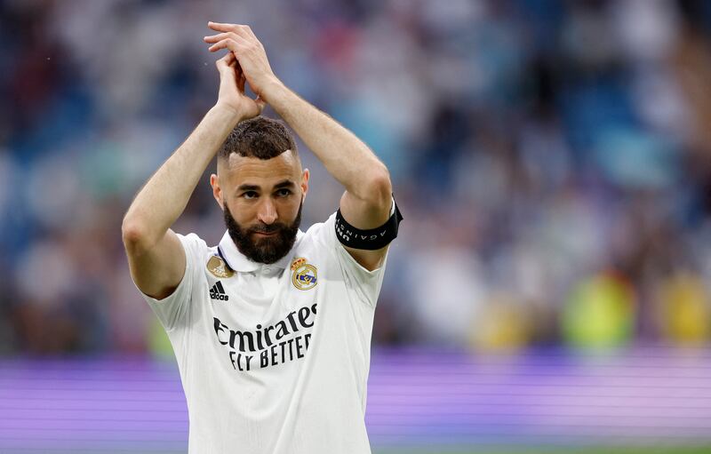 Real Madrid's Karim Benzema applauds fans. Reuters