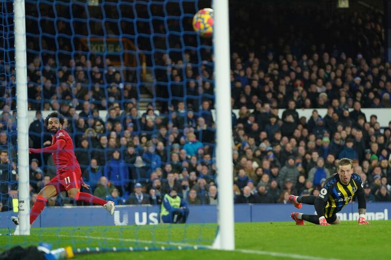 12. Another to delight the Liverpool fans as Salah scores his side's second goal during the 4-1 Merseyside derby win at Everton on December 1. AP