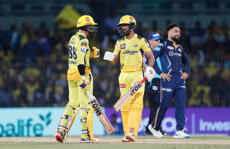 Chennai Super Kings' Devon Conway, who scored 40 off 34 balls, bats with Ruturaj Gaikwad. Getty