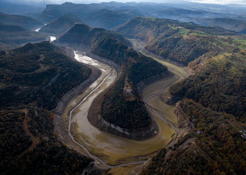 The Ter river running dry near Vilanova de Sau in Catalonia, Spain. Barcelona and large swathes of Spain's north-east face water restrictions. AP