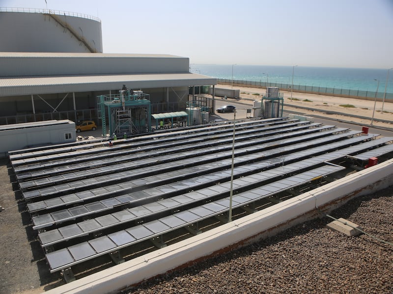 Dewa and Desolenator have already installed a pilot desalination plant powered by solar energy at the Jebel Ali power plant and desalination complex, which has a minimum production capacity of 1,000 litres per day. Photo: Dewa