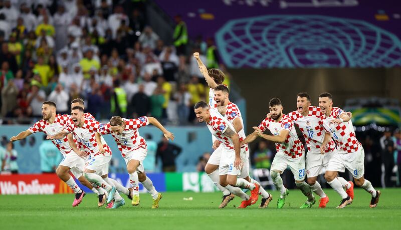 Croatia's players celebrate after beating Brazil on penalties in the World Cup quarter-final match at Education City Stadium in Doha, on December 9, 2022. Reuters