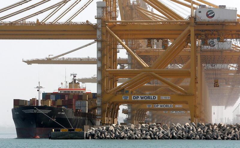Jebel Ali port in Dubai, where capacity is set to rise to 19 million next year twenty-foot equivalent units from 15 million TEUs this year. Pawan Singh / The National