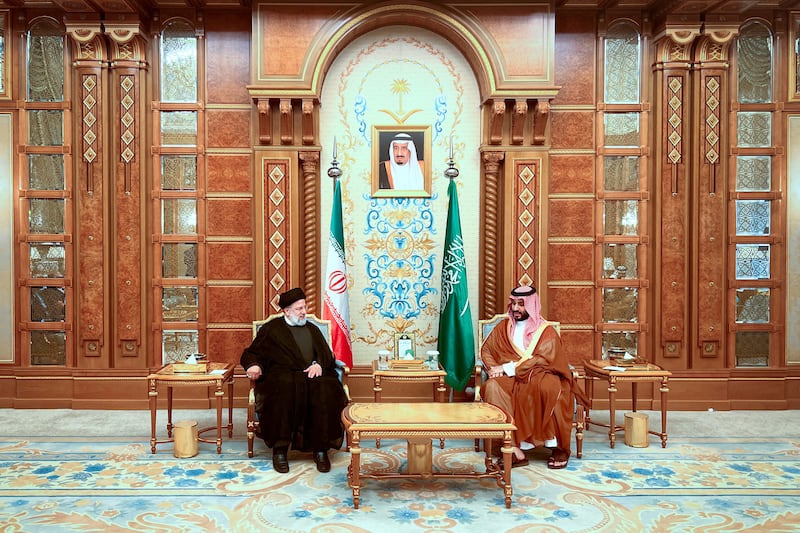 Iranian President Ebrahim Raisi meets Saudi Crown Prince Mohammed bin Salman in Riyadh on the sidelines of the summit. Reuters