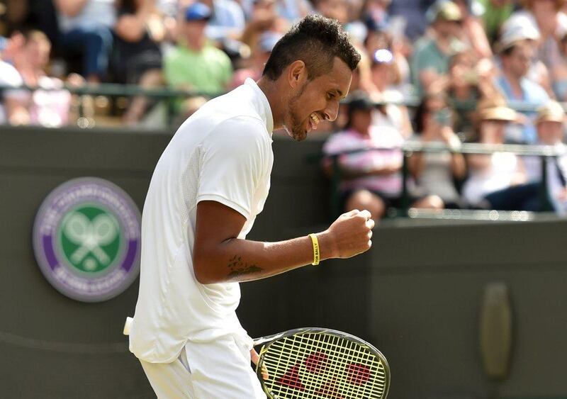 Nick Kyrgios was in impressive form on Sunday to defeat Feliciano Lopez in four sets to set up a Wimbledon last-16 showdown with Andy Murray. Gyn Kirk / AFP