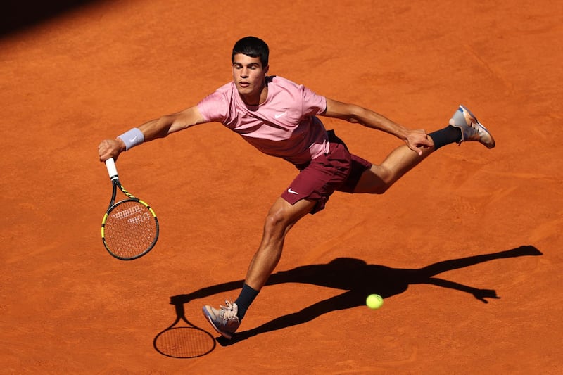 Spain's Carlos Alcaraz on his way to a straight-sets defeat by countryman Rafael Nadal. Getty
