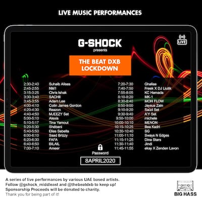 The Beat DXB Lockdown performance times. Courtesy The Beat DXB