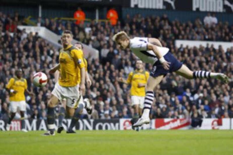 Tottenham Hotspur's Roman Pavlyuchenko scores his side's first goal.