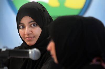 Dr Omniyat al Hajeri ( left ) and Dr Farida al Hosani at a HAAD press conference in Abu Dhabi.  DELORES JOHNSON / The National 