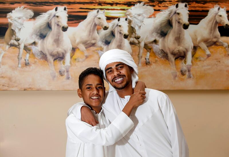 Al Ain, United Arab Emirates - July 10th, 2017: Two Emirati teenage brothers who recently underwent heart transplant in India. Hamad and Mohammed (L) Al Yahyaee were referred to Gleneagles Global Health City Hospital in Chennai with extreme cases of left ventricular failure, preventing their hearts from pumping enough blood. They returned to Abu Dhabi last month. On Monday, July 10th, 2017, in Al Ain. Chris Whiteoak for The National