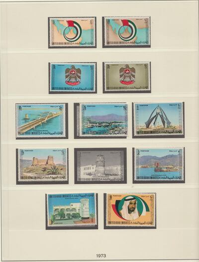 DUBAI, UNITED ARAB EMIRATES, Jan 28, 2015. UAE Stamps issued in 1973. Photo: Reem Mohammed / The National 
 *** Local Caption ***  RM_POSTAL_1973_01.jpeg