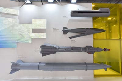 The Rampage missile, bottom, on display during the Farnborough International Airshow last year. Getty