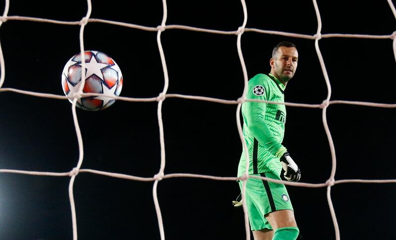 Inter Milan's Samir Handanovic after Real Madrid's Rodrygo scores their third goal. Reuters