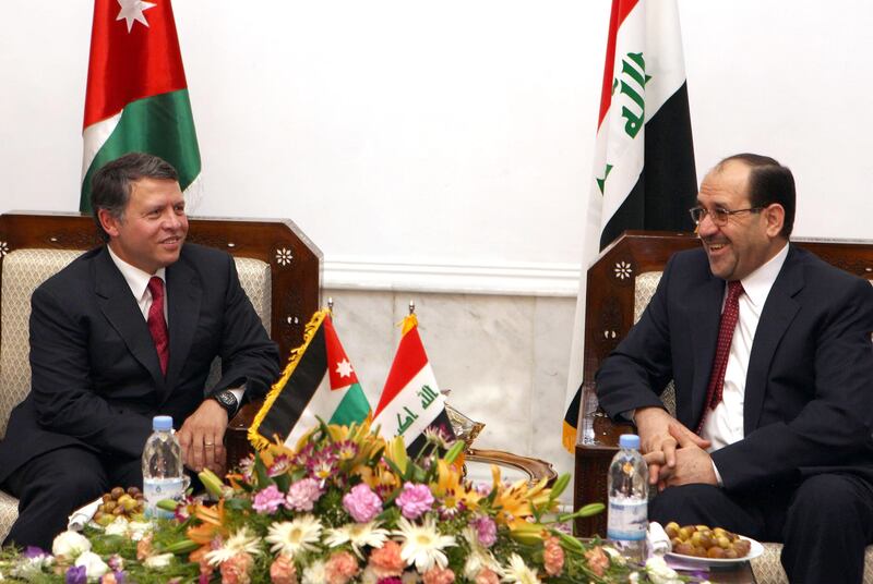 Jordan’s King Abdullah II meets prime minister Nouri Al Maliki in Baghdad. It was the first visit to Iraq by an Arab head of state since the 2003 US-led invasion.