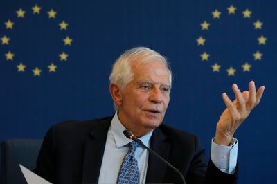 EU foreign policy chief Josep Borrell speaks during a news conference in Beijing on Saturday. AP Photo