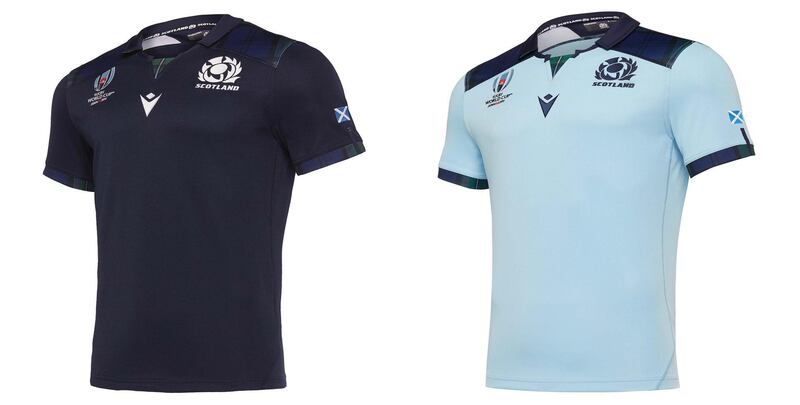 7: Scotland – Lots of nice little details in these two shirts. Supplier Macron has fused in tartan patterning inside the shirt's collar and around the sleeves. The detail is really pronounced on the duck egg blue away kit. I hope Scotland wear it a lot.   Image via rugbyworldcup.com