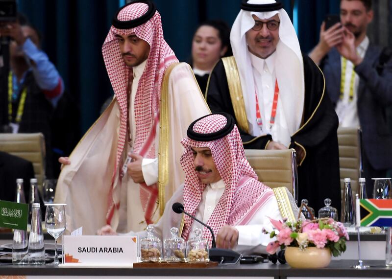 Saudi Arabia's Foreign Minister Prince Faisal bin Farhan at the meeting. AP