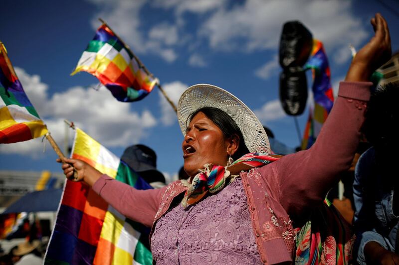 A supporter of former Bolivia's President Evo Morales participates in a demonstration in Cochabamba, Bolivia.  Reuters