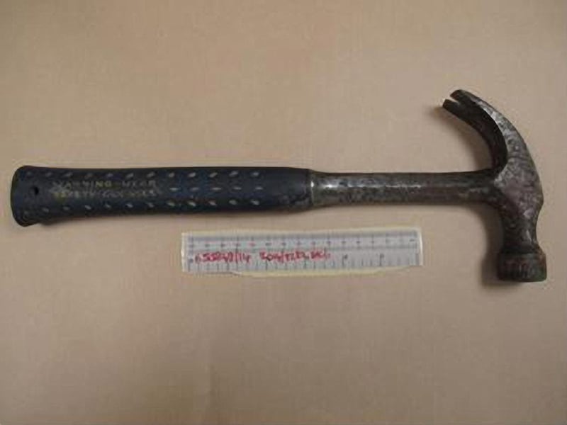 The hammer used by Philip Spence to batter Khulooud Al Najjar and her sisters Ohoud, 34, and Fatima, 31, in front of their children. Courtesy London’s Metropolitan Police